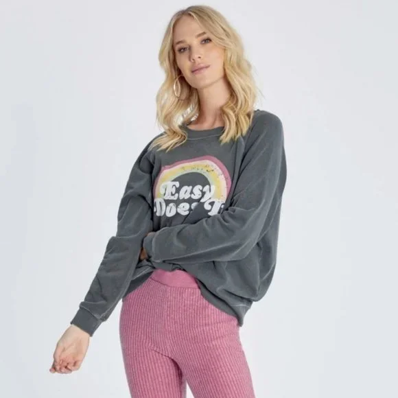 NWOT WILDFOX Easy Does It Sommers Gray Rainbow Crewneck Sweatshirt XS Small - Picture 1 of 11
